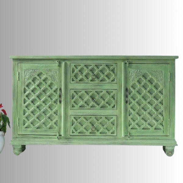 Kitche Wooden Sideboard for Storage in Green | Storage Furniture from Solid Wood | Living room furniture in India | Carved Furniture Online