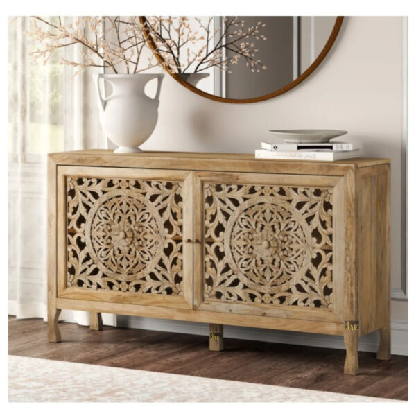 Yepa Wooden Cabinet | Carved Wooden Cabinet for Storage for Living Room | Handcrafted furniture made from solid wood | Wooden Crockery Unit Online | JAE Furniture