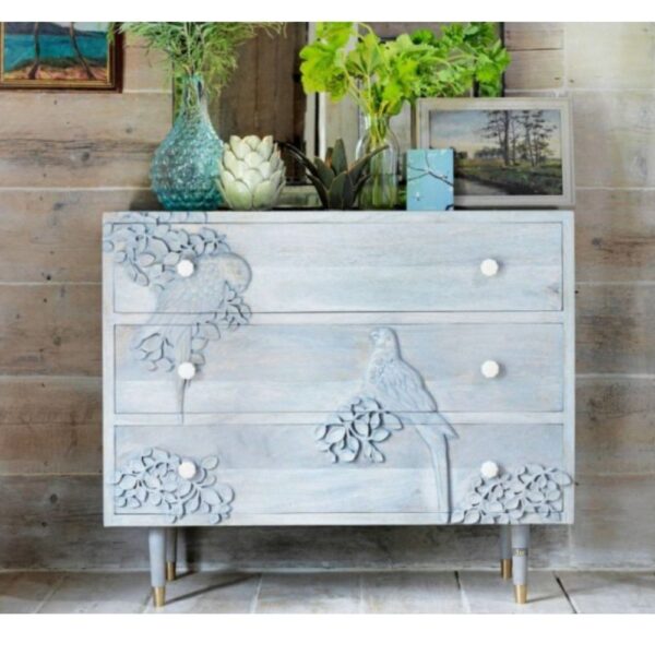 Bird Cabinet with Three Drawers (Light Blue) | wooden chest of drawers online | buy dining room sideboard | JAE Furniture