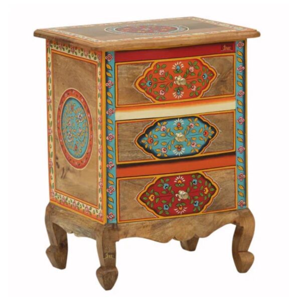 Itia Wooden Side Table (Handpainted) - Warm Wooden Hues | intricate handpainted details | buy sofa side tables for living room | premium wooden bedside tables online | wooden bedside table online | bedside furniture | wooden bedside | handpainted furniture | JAE Furniture