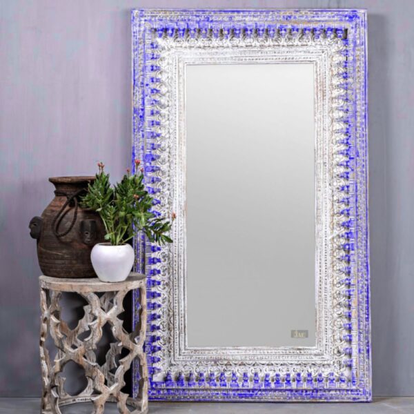 Bia Wooden Carved Mirror Frame (Purple Distress) | wood frame mirror online | JAE Furniture