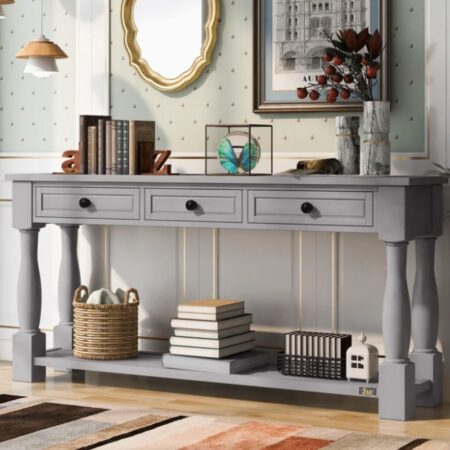 Wage Wooden Entryway Console Table Grey Finish | wood console table with drawers | JAE Furniture
