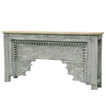 Calian Wooden Carved Console Table (Grey Distress) | wood console table online | wooden console table with for living room | carved wooden furniture for living room | JAE Furniture