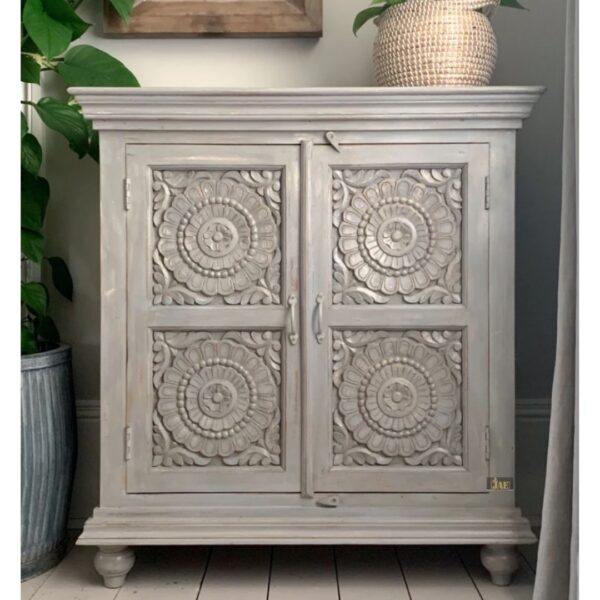 Greiv Wooden Carved Cabinet for Storage | solid wood sideboard cabinet online | Wooden Carved Furniture online in India | Wooden cabinet for storage | JAE Furniture