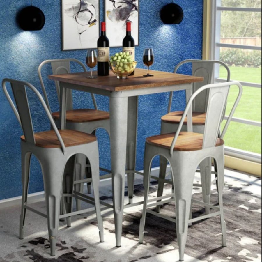 Avea Metal Bar Chair and Table Set (Grey Finish) | kitchen bar chairs in India | metal bar chairs online | bar furniture online in India at best prices | Solid wood furniture online in India at best prices | Bar Chairs Online in India | Metal Bar Chairs | Bar Stools Online in India | JAE Furniture