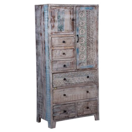 Henke Wooden Carved Wardrobe in Rustic Look | best wooden wardrobe for bedroom | Wooden Wardrobe for Bedroom | Cupboard Wardrobe for Bedroom | JAE Furniture