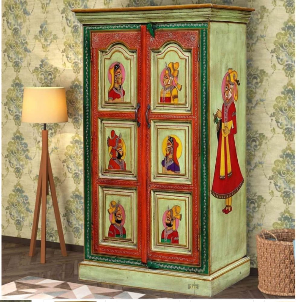 Raja Rani Wooden Handpainted Cupboard | bedroom cupboards online | JAE Furniture