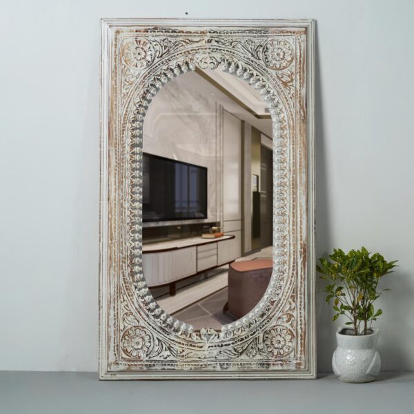 Ania Wooden Mirror Frame (White Distress) | buy wood frame mirror for bedroom | JAE Furniture