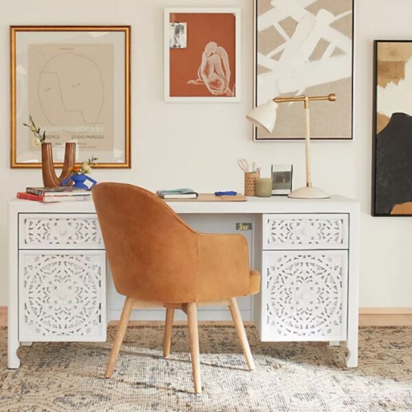 Ofina Wooden Work Table (White) | buy solid wood study table online | JAE Furniture