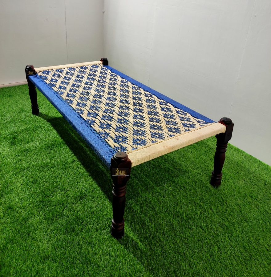 Rajasthani Wooden Khatiya Khaat (White and Blue) | buy charpai online | JAE Furniture

Manji Bed