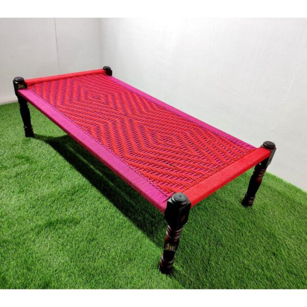 Rajasthani Wooden Khatiya Charpai (Red Pink) | buy charpai khatiya online | JAE Furniture