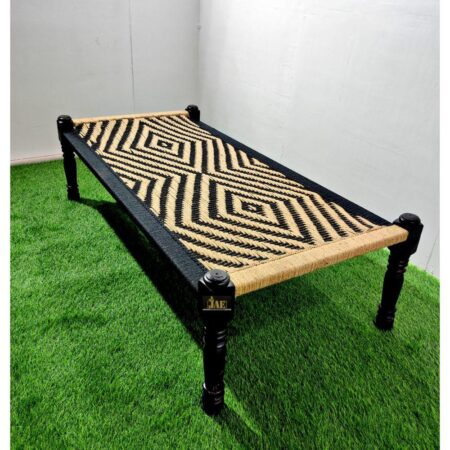 Rajasthani Wooden Khatiya Khaat (Black Jute) | wooden charpai | JAE Furniture