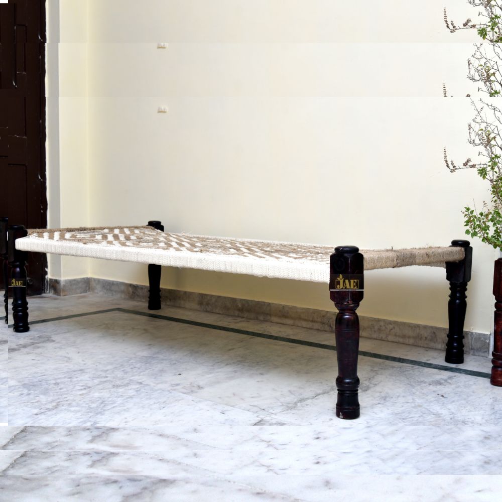 Rajasthani Wooden Khatiya Charpai (White Jute) | charpai khatiya online | Charpai Khatiya | Buy Wooden Charpai Online in India | Buy Handwoven Furniture Online in India | Woven Furniture | JAE Furniture
