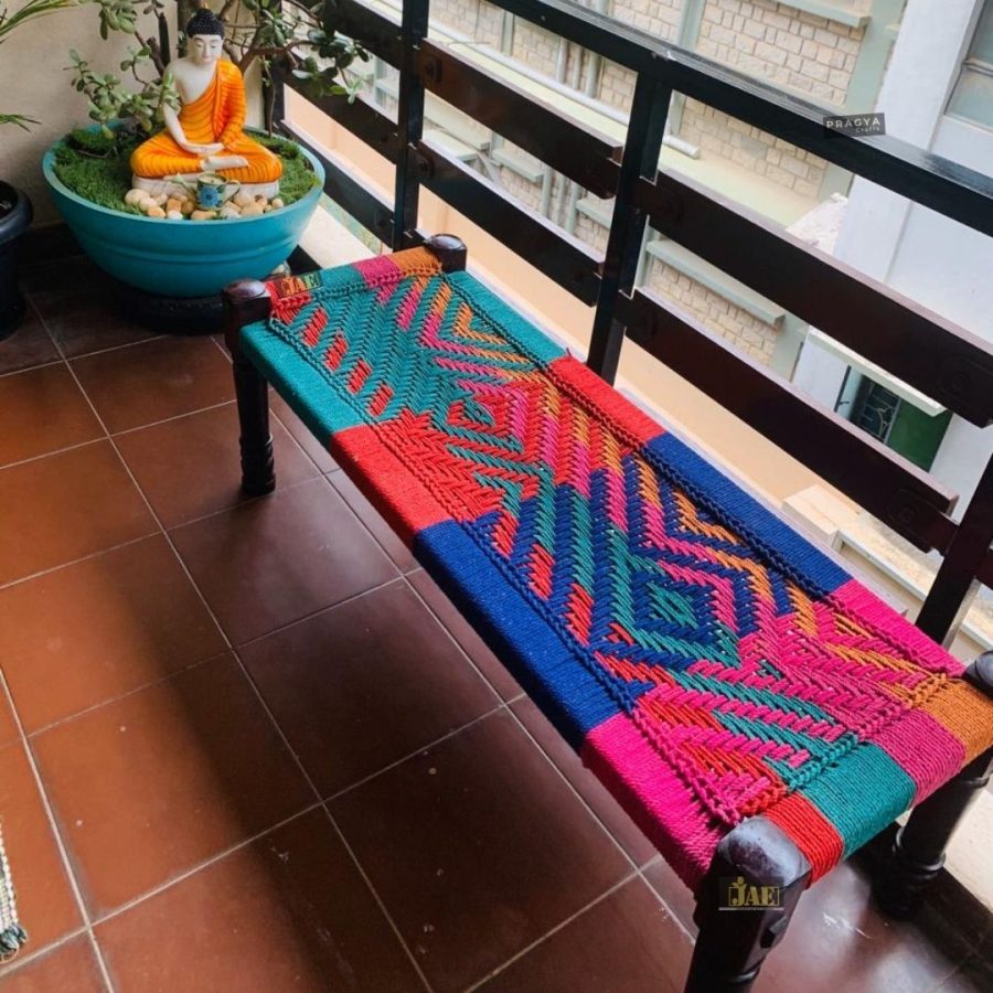 Colorful Wooden Patio Balcony Bench in Sheesham Wood | buy wooden bench online | garden bench | JAE Furniture