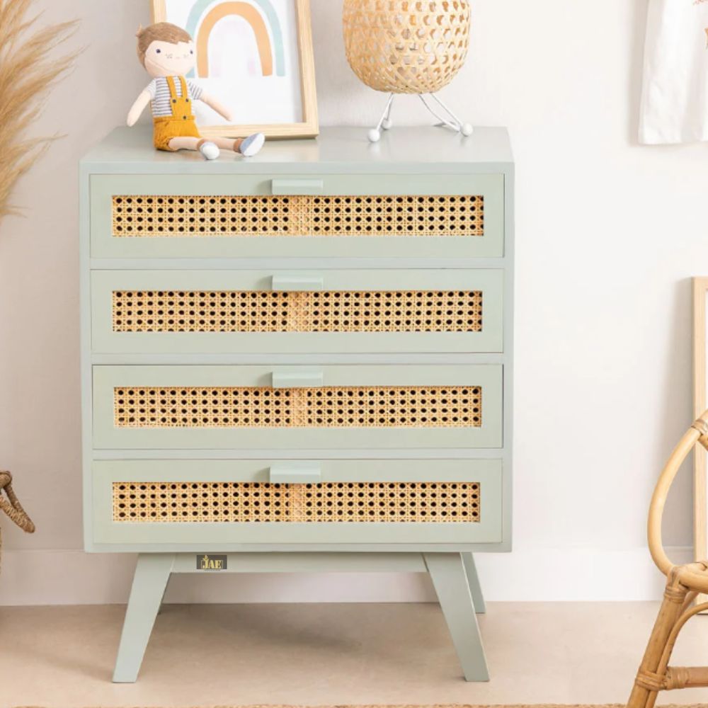 Piva Wooden Rattan Chest of Drawers Online | buy wooden cabinet online | dining room sideboard | JAE Furniture
