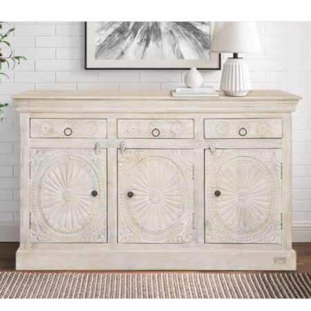 Shefi Wooden Carved Distress Sideboard | buy wooden drawer cabinet online | wood sideboard | JAE Furniture