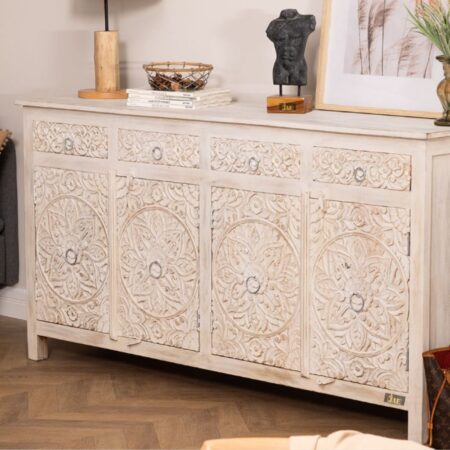 Rakina Wooden Carved Storage Sideboard | best crockery unit online | wood sideboard cabinet | JAE Furniture