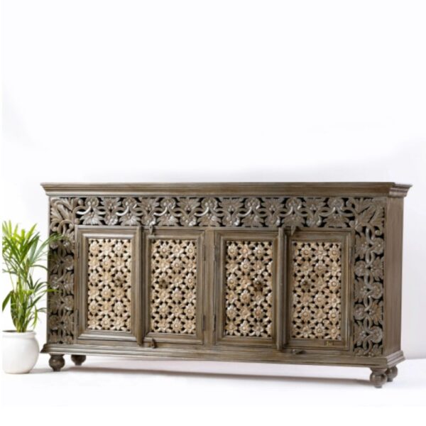 Eistha Wooden Carved Sideboard ( Brown ) | crockery unit online | buy dining room sideboard | JAE Furntiure