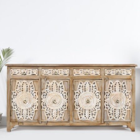 Wana Wooden Carved Sideboard for Storage | buy wooden cabinet online | dining room sideboard in India | JAE Furniture