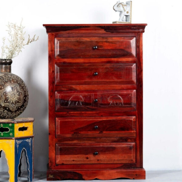 The Eleph Wooden Chest of Drawers (Mahagony) | Wooden Chest of drawers online | Wooden bedroom storage furniture online | Premium Solid wood Furniture for bedroom | JAE Furniture