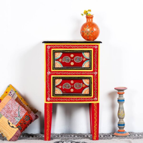 Kana Wooden Handpainted Side Table | Wooden Side Table for bedroom | Bedside Tables online at best prices in India | Premium Solid wood furniture online at best prices in India | JAE Furniture