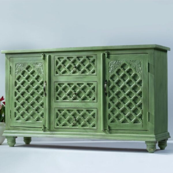 Kitche Wooden Sideboard for Storage in Green | Storage Furniture from Solid Wood | Living room furniture in India | Carved Furniture Online