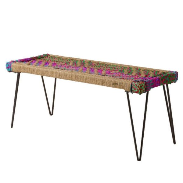 Noora Iron Multicolored Bench (Chindi Jute) | buy garden bench online | patio bench | JAE Furniture
