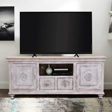 Siva Wooden Carved Distress TV Unit Cabinet with drawers | wooden tv cabinet for living room furniture sets | JAE Furniture