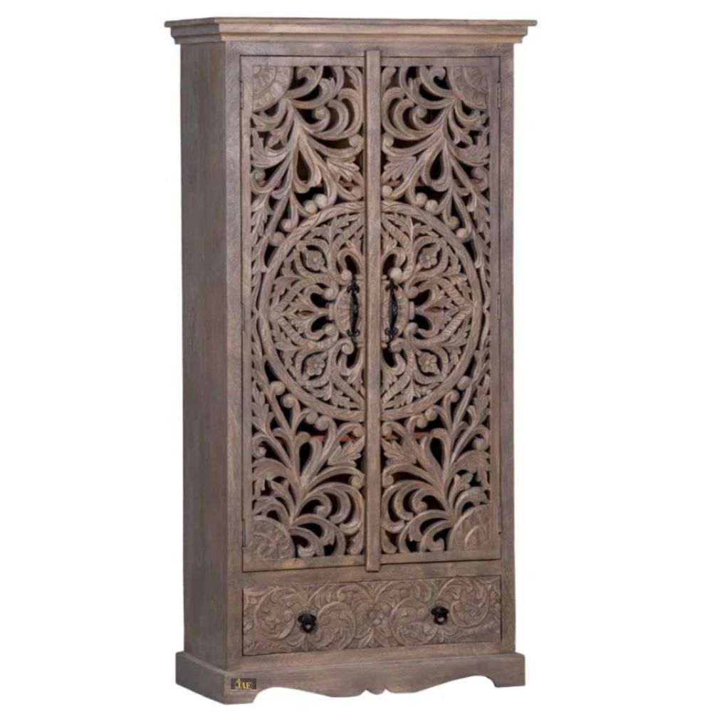 Ining Wooden Carved Wooden Wardrobe Almirah Brown JAE Furniture