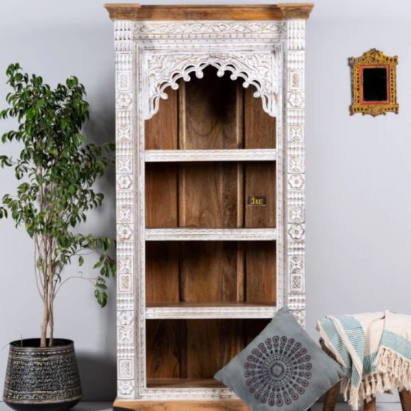 Prima Wooden Carved Book Shelf | best solid wood bookshelf in India | JAE Furniture