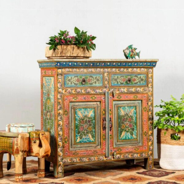 Enika Wooden Handpainted Antique Cabinet | wooden drawer cabinet | dining room sideboard cabinet | JAE Furniture