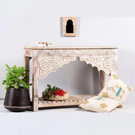 Wafe Wooden Carved Entryway Console Table | solid wood console table in India | JAE Furniture