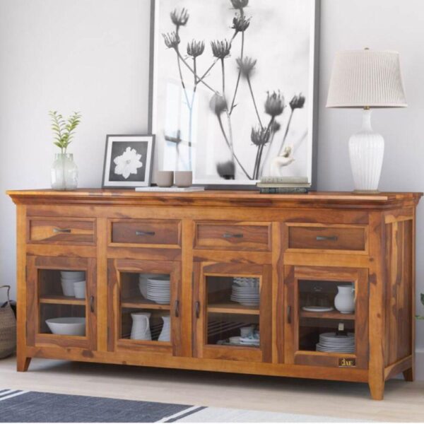 Brown Honey Wooden Large Sideboard in Sheesham Wood | crockery unit online | dining room sideboard cabinet | JAE Furniture
