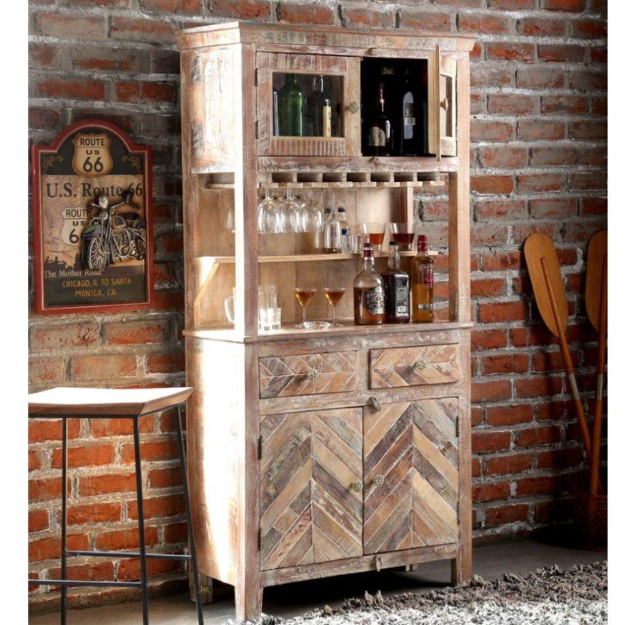 Jett Wooden Rustic Bar Cabinet in White Antique Finish | premium wooden bar cabinet online | JAE Furniture