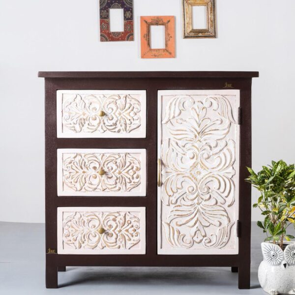 Jika Wooden Carved Cabinet (Walnut) | dining room sideboard | wooden cabinet online | JAE Furniture