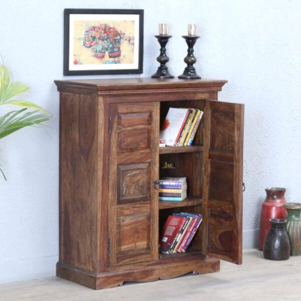 Eleph Wooden Cabinet with Two Doors (Teak) | buy wooden cabinet online | wood sideboard | JAE Furniture