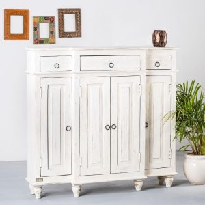 Harvey Wooden Cabinet Storage Unit (White Distress) | dining room sideboard | wooden drawer cabinet online | JAE Furniture