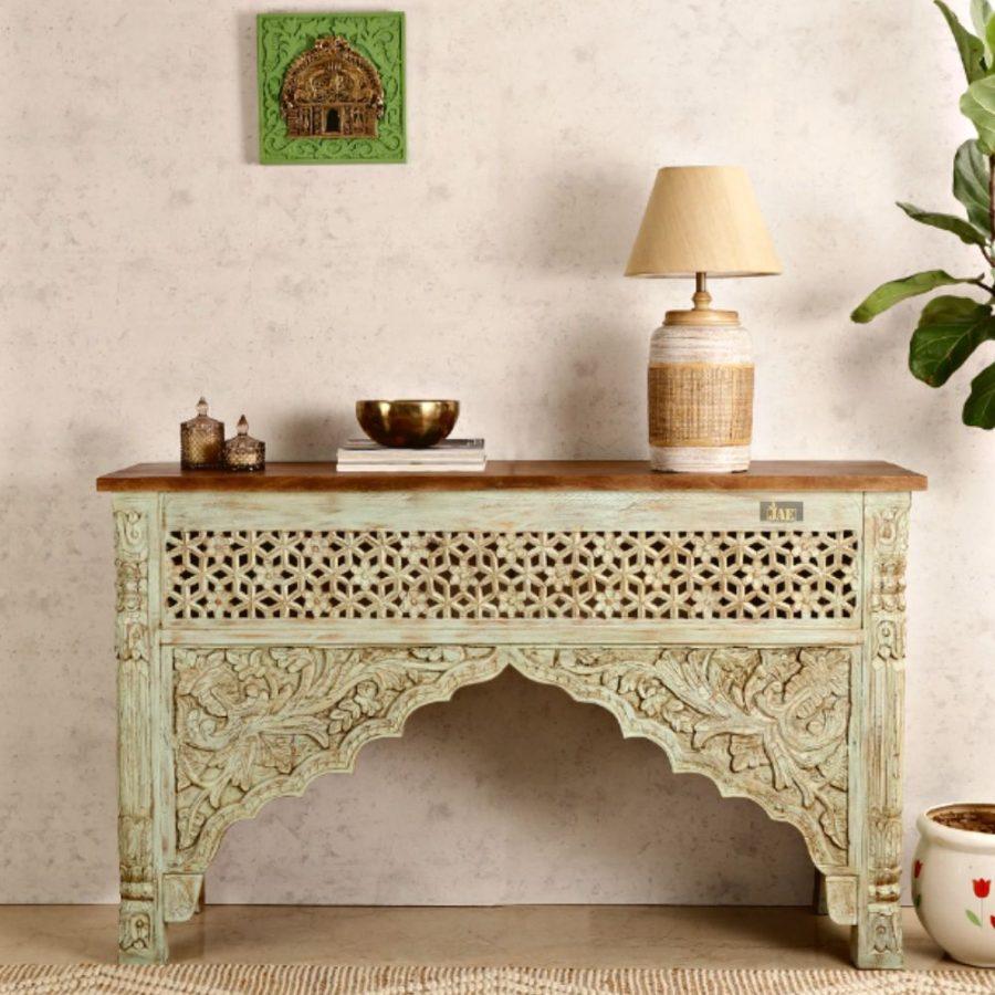 Jirfa Wooden Carved Entryway Console Table | wood console table online | JAE Furniture