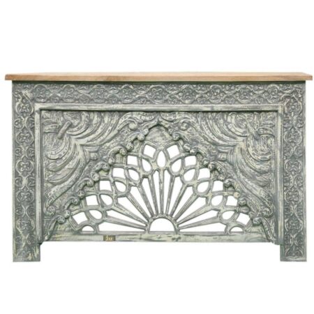 Jakea Wooden Carved Entryway Console Table (Grey Distress) | buy wood console table online | JAE Furniture