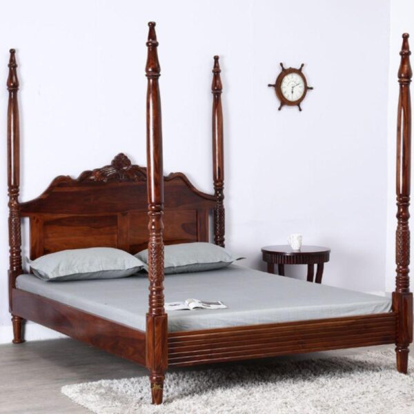 Coral Wooden Carved Poster Bed Online in India | JAE Furniture