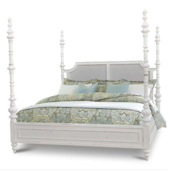 Utsav Rattan Poster Traditional Bed (White Distress) | buy comfortable poster bed online | JAE Furniture