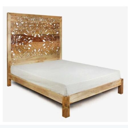 Praja Wooden Carved Designer Bed (Natural) | best wooden queen size bed for bedroom decor | JAE Furniture
