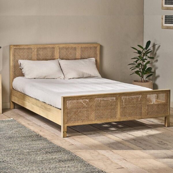 Safor Wooden Rattan Bed Online in India | best wooden king size bed | JAE Furniture