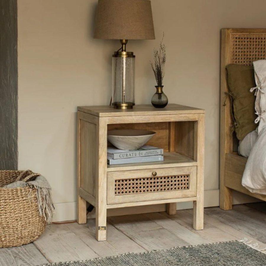 Safor Wooden Rattan Bedside | buy sofa side tables for living room | JAE Furniture
