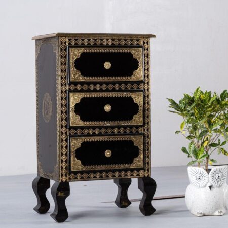 Salsa Wooden Brass Fitted Antique Side Table | sofa side tables for living room | wooden bedside table in India | JAE Furniture