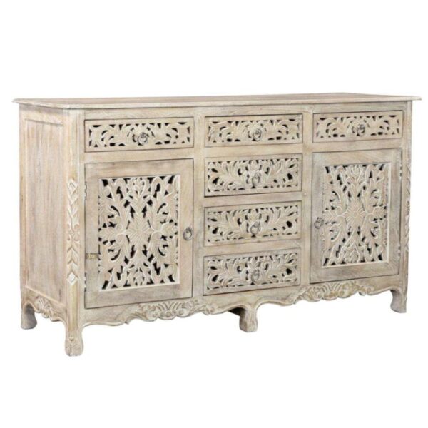 Ativia Wooden Carved Storage Sideboard | wooden cabinet | dining room sideboard cabinets online in India | JAE Furniture