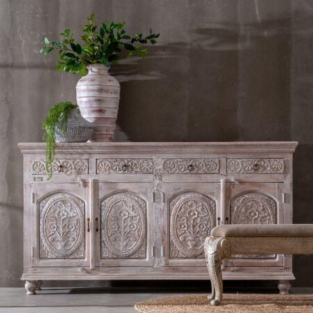 Alaan Wooden Carved Antique Storage Sideboard | buy crockery unit online | wood sideboard cabinets in India | JAE Furniture