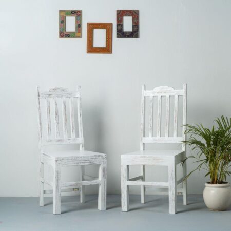 Keval Wooden Dining Chair (White Distress) | buy wooden chair for dining table | wooden dining chairs in India | JAE Furniture