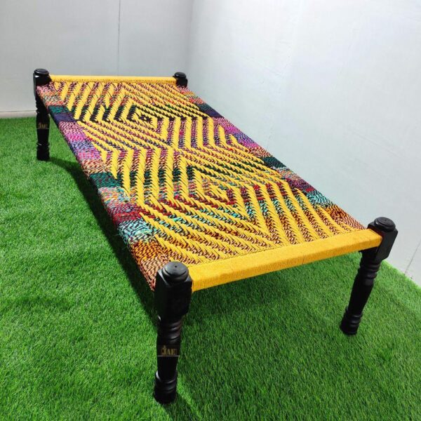 Rajasthani Wooden Charpoy (Multi Yellow) | best charpai khatiya online | JAE Furniture