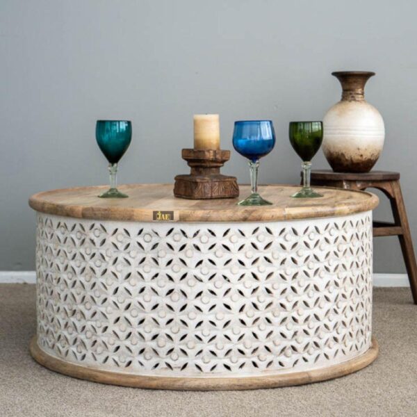 Upia Wooden Round Coffee Table (White Natural) | buy wood coffee table online | JAE Furniture